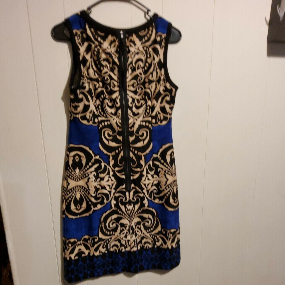 DONNA MORGAN WOMENS BLACK, TAN & BLUE SWIRL PATTERN DRESS SZ 4 - Picture 5 of 5